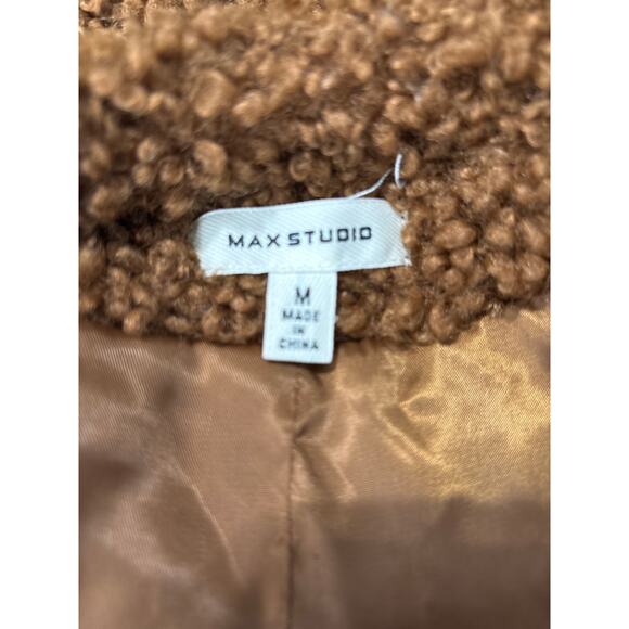 Max Studio Faux Fur Brown-Rust Teddy Coat  Sz M Relaxed Fit Lined Winter Neutral - Picture 4 of 5